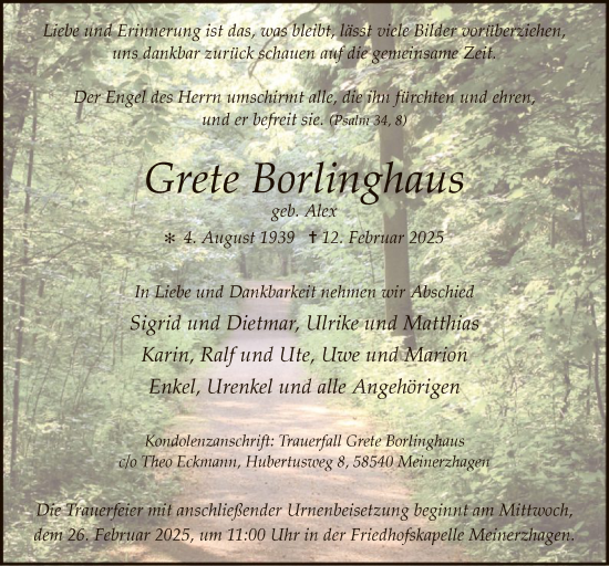 Traueranzeige von Grete Borlinghaus von WA