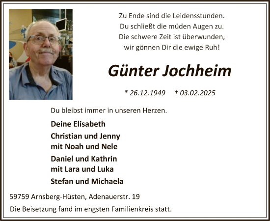 Traueranzeige von Günter Jochheim von WA