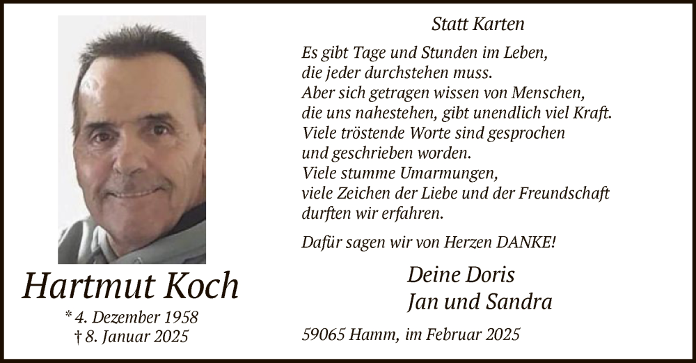  Traueranzeige für Hartmut Koch vom 08.02.2025 aus WA