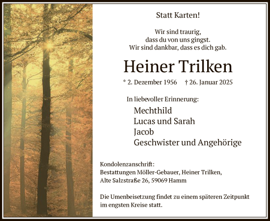 Traueranzeige von Heiner Trilken von WA