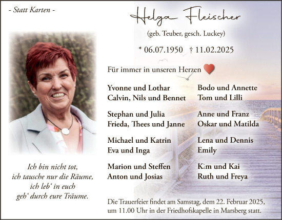 Traueranzeige von Helga Fleischer von WA