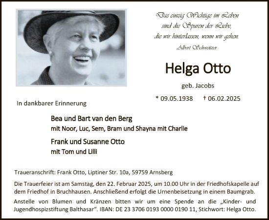 Traueranzeige von Helga Otto von WA