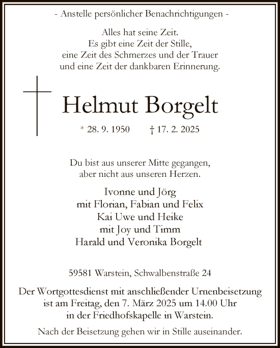 Traueranzeige von Helmut Borgelt von WA
