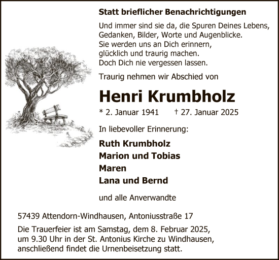Traueranzeige von Henri Krumbholz von WA