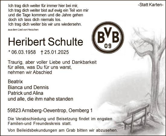 Traueranzeige von Heribert Schulte von WA
