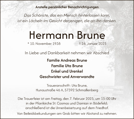 Traueranzeige von Hermann Brune von WA