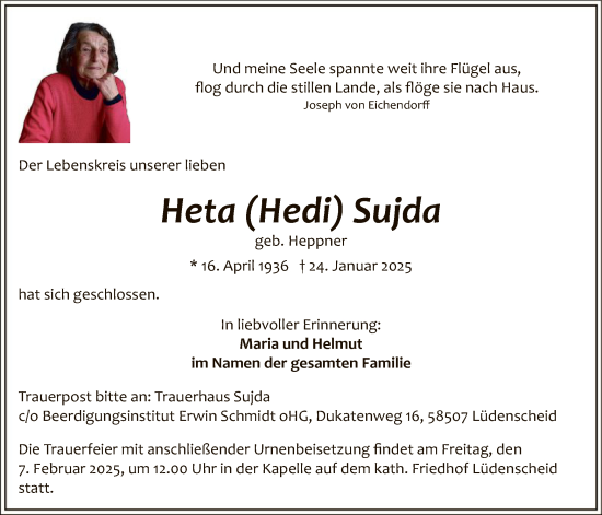 Traueranzeige von Heta Sujda von WA