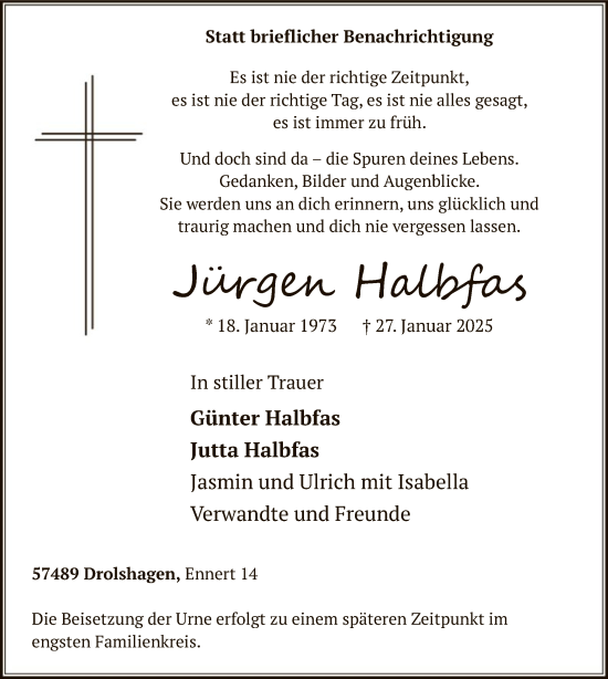 Traueranzeige von Jürgen Halbfas von WA