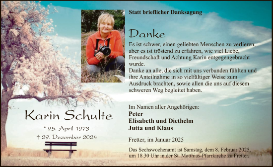 Traueranzeige von Karin Schulte von WA