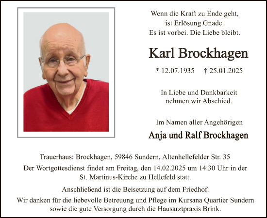 Traueranzeige von Karl Brockhagen von WA