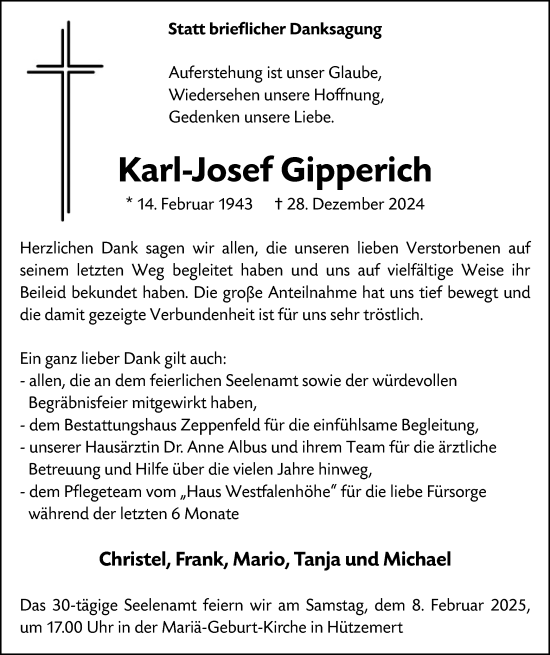 Traueranzeige von Karl-Josef Gipperich von WA