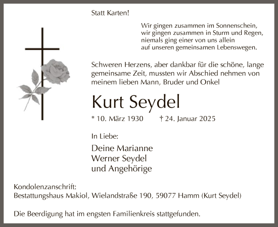 Traueranzeige von Kurt Seydel von WA