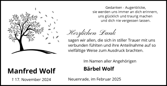 Traueranzeige von Manfred Wolf von WA