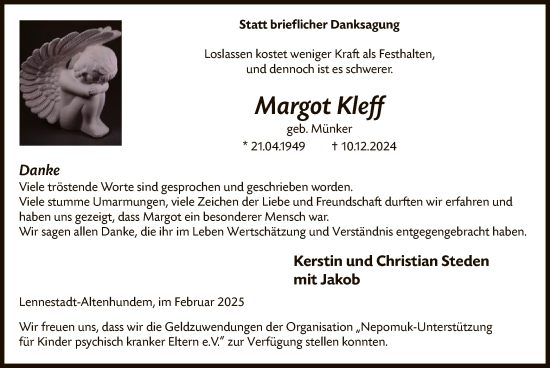 Traueranzeige von Margot Kleff von WA