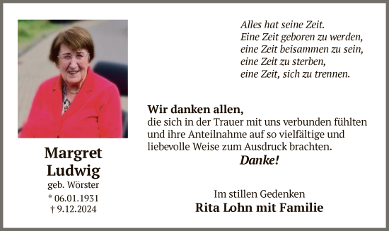 Traueranzeige von Margret Ludwig von WA