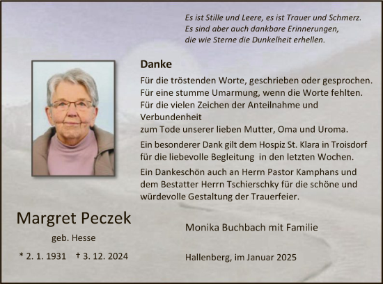 Traueranzeige von Margret Peczek von WA