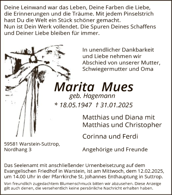 Traueranzeige von Marita Mues von WA
