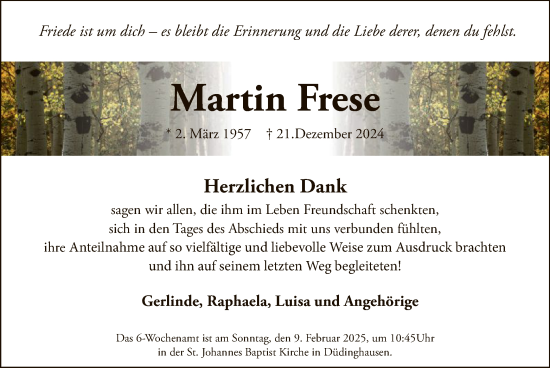 Traueranzeige von Martin Frese von WA