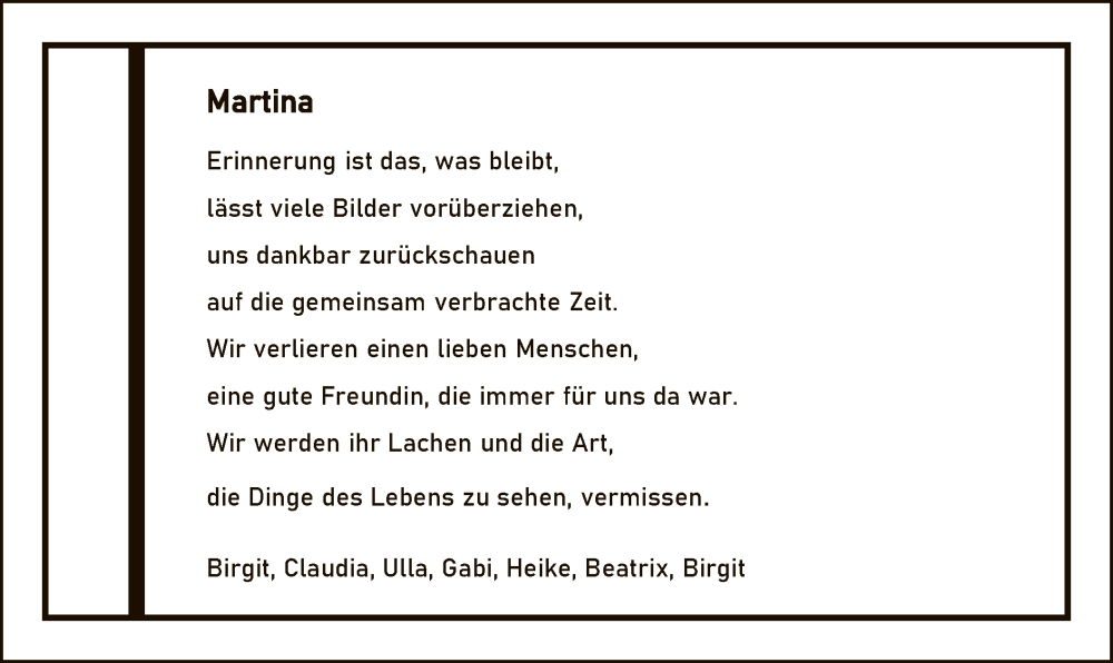  Traueranzeige für Martina  vom 01.02.2025 aus WA