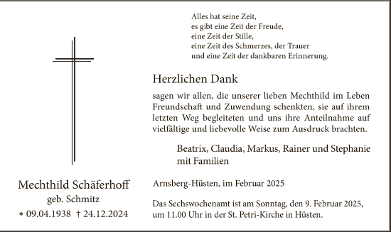 Traueranzeige von Mechthild Schäferhoff von WA