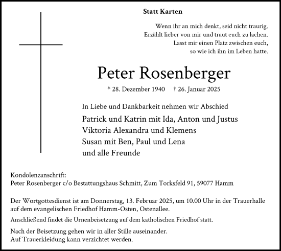 Traueranzeige von Peter Rosenberger von WA