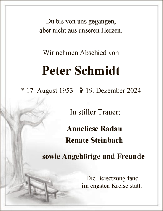 Traueranzeige von Peter Schmidt von WA