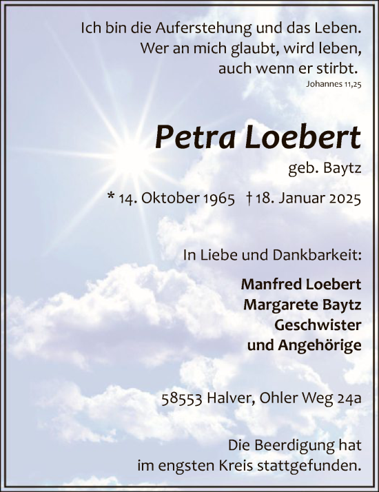 Traueranzeige von Petra Loebert von WA