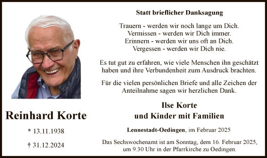 Traueranzeige von Reinhard Korte von WA