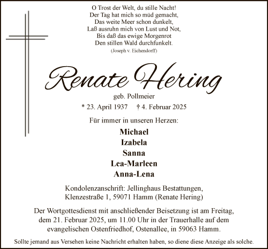 Traueranzeige von Renate Hering von WA