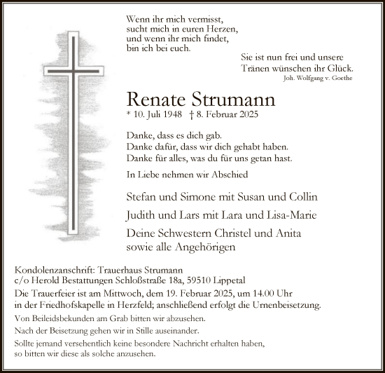 Traueranzeige von Renate Strumann von WA