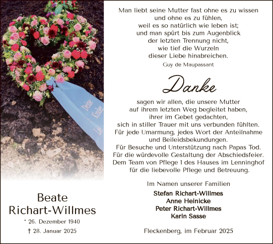 Traueranzeige von Richart-Willmes, Richart-Willmes von WA