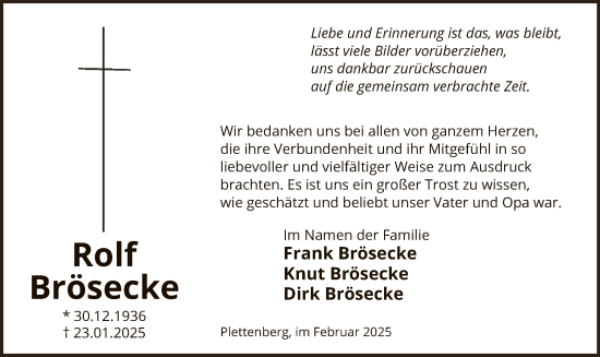 Traueranzeige von Rolf Brösecke von WA