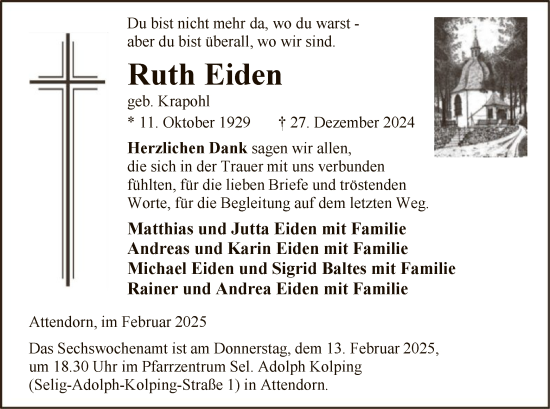 Traueranzeige von Ruth Eiden von WA