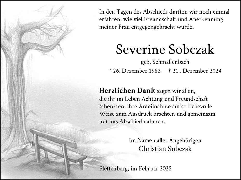  Traueranzeige für Severine Sobczak vom 01.02.2025 aus WA
