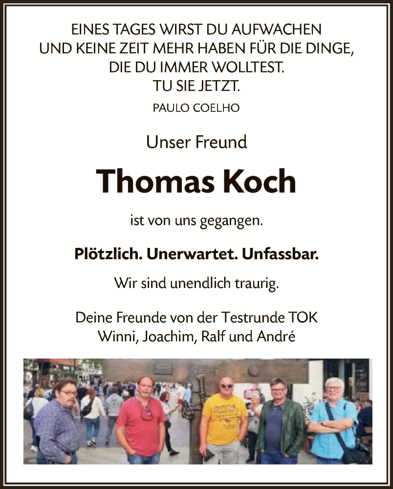  Traueranzeige für Thomas Koch vom 01.02.2025 aus WA