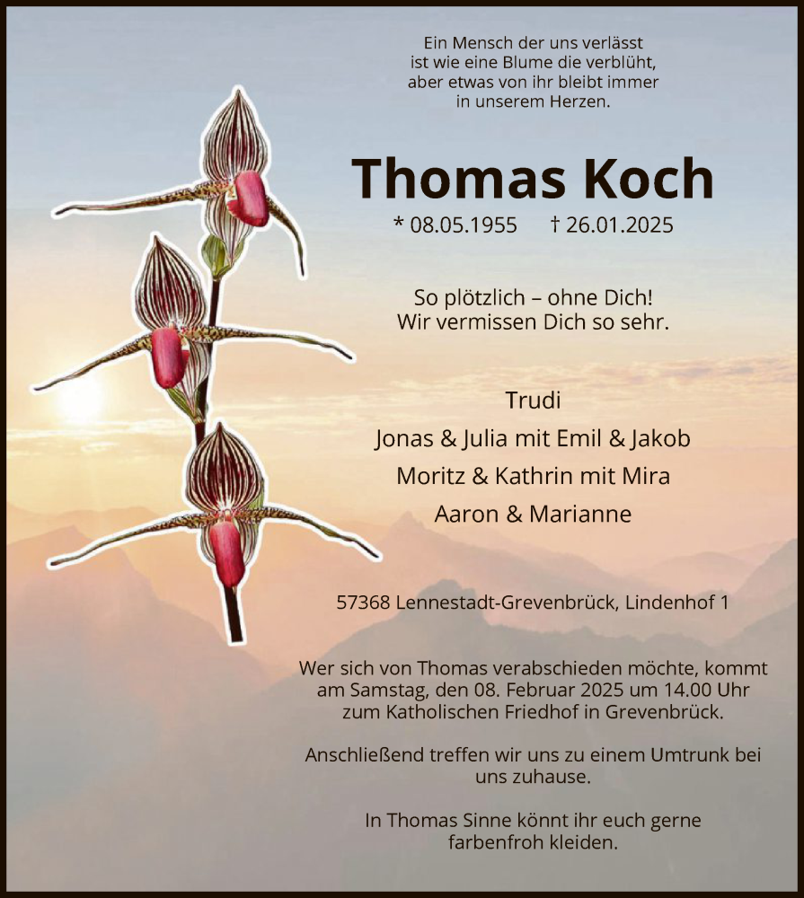  Traueranzeige für Thomas Koch vom 01.02.2025 aus WA
