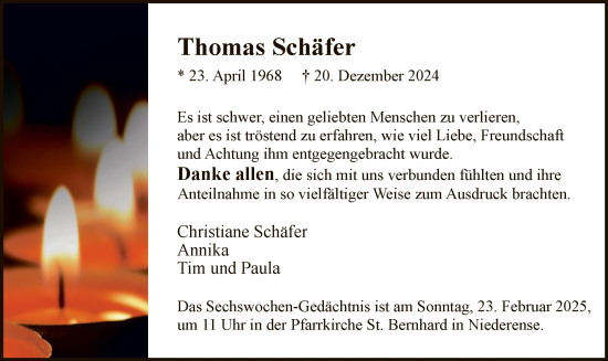 Traueranzeige von Thomas Schäfer von WA