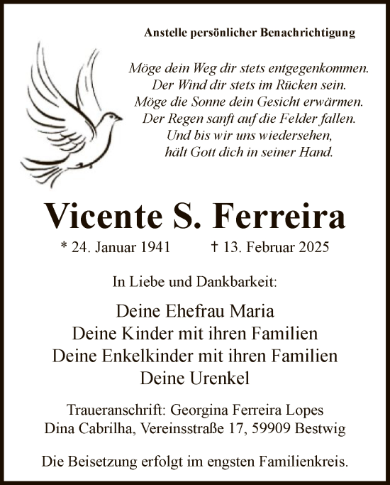 Traueranzeige von Vicente S. Ferreira von WA
