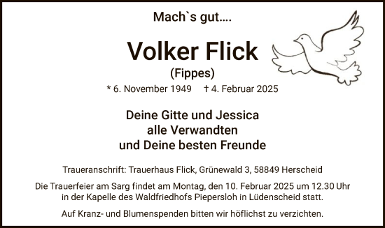 Traueranzeige von Volker Flick von WA