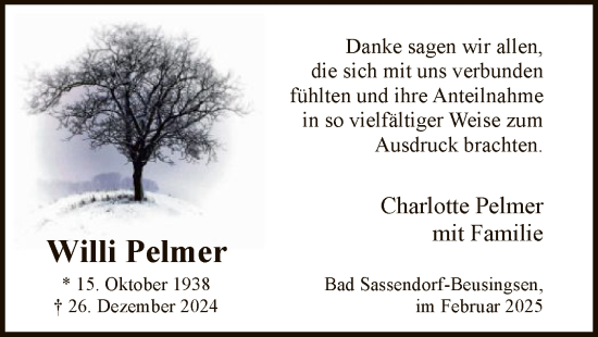 Traueranzeige von Willi Pelmer von WA