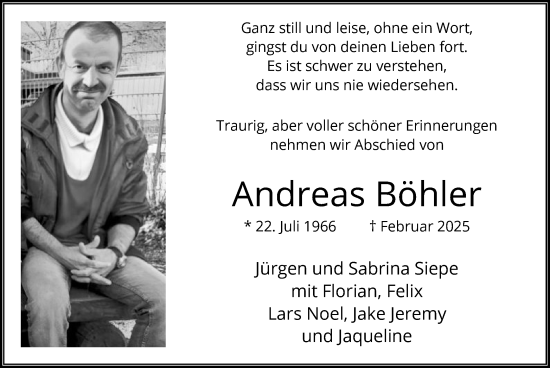 Traueranzeige von Andreas Böhler von WA