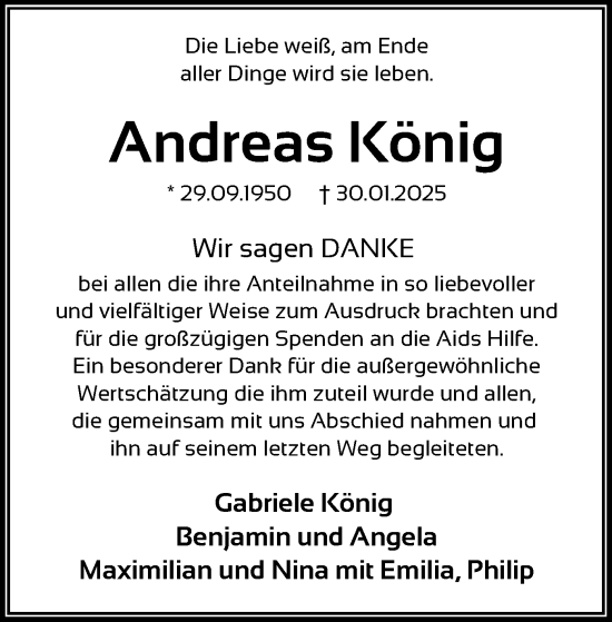 Traueranzeige von Andreas König von WA