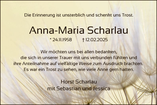 Traueranzeige von Anna-Maria Scharlau von WA