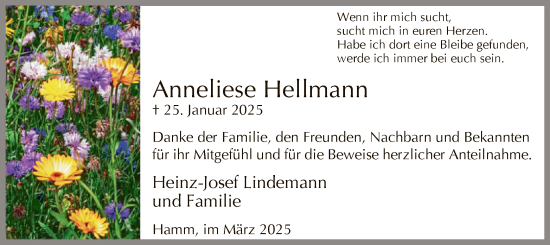 Traueranzeige von Anneliese Hellmann von WA