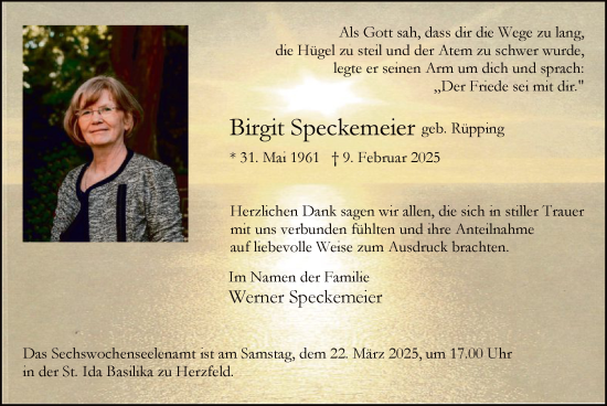 Traueranzeige von Birgit Speckemeier von WA