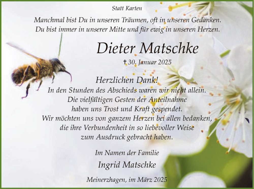 Traueranzeige für Dieter Matschke vom 15.03.2025 aus WA