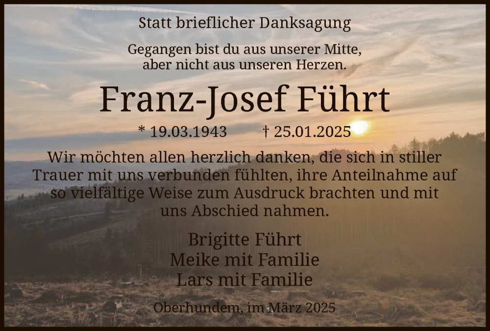  Traueranzeige für Franz-Josef Führt vom 22.03.2025 aus WA