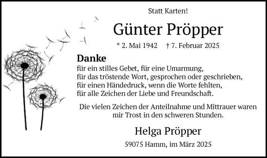 Traueranzeige von Günter Pröpper von WA
