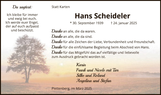 Traueranzeige von Hans Scheideler von WA