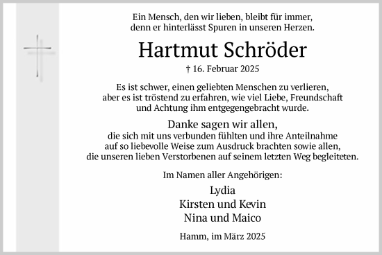 Traueranzeige von Hartmut Schröder von WA